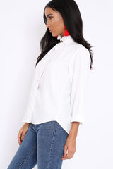 White Ruffle Neck Blouse with Cut out Back - Amelie