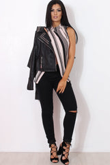 Amera Nude Striped Crossover Top