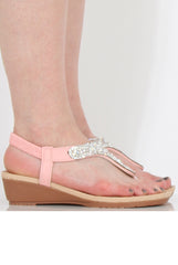 Pink Diamante Wedged Sling Back Sandals - Amerie