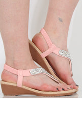 Pink Diamante Wedged Sling Back Sandals - Amerie