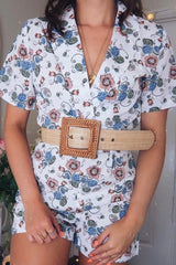 White Floral Plunge Belted Playsuit - Sway