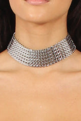 Silver Metal Wide Choker - Amia