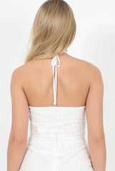 White Crochet Halterneck Crop Top - Amie