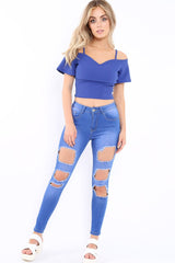 Blue Cold Shoulder Crop Top - Amilah