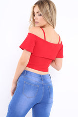 Red Cold Shoulder Crop Top - Amilah