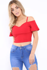 Red Cold Shoulder Crop Top - Amilah