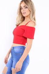 Red Cold Shoulder Crop Top - Amilah