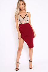 Wine Asymmetric Skirt - Amina
