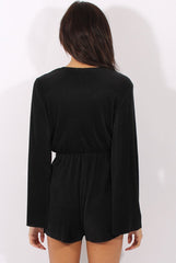 Black Pleated Flared Sleeve Playsuit - Amity