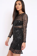 Black Sheer Sequin Dress - Aaima