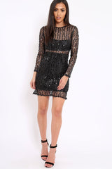 Black Sheer Sequin Dress - Aaima
