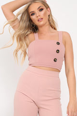 Rose Button Detail Crop Top - Amory