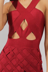 Wine Cage Bandage Dress - Amra