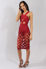 Wine Cage Bandage Dress - Amra