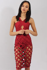 Wine Cage Bandage Dress - Amra