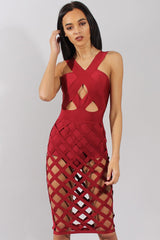 Wine Cage Bandage Dress - Amra