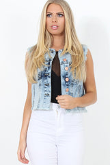 Light Wash Frayed Denim Jacket - Amy