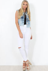 Light Wash Frayed Denim Jacket - Amy