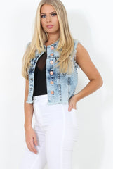 Light Wash Frayed Denim Jacket - Amy