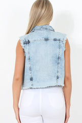 Light Wash Frayed Denim Jacket - Amy
