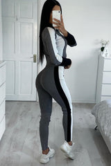 Grey White and Black Striped Tracksuit - Cayla