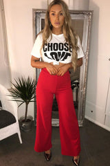Red High Waisted Flare Trousers - Kym