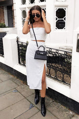 White Polka Midi Skirt and Crop Top Co-ord - Viktoriya