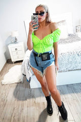 Lime Green Bow Front Ruched Detail Top - Charlie