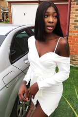 White Off The Shoulder Blazer Dress - Halia