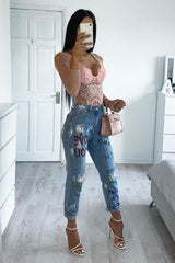 Pink Dobby Mesh Low Cut Bodysuit - Tamara