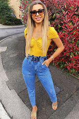 Mustard Button Front Ruffle Top - Franceska