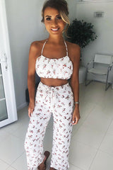 White Floral Crop Top Wide Trouser Co-ord - Tully