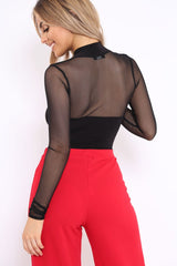 Black Extreme Cut Out Choker Neck Mesh Bodysuit - Ana