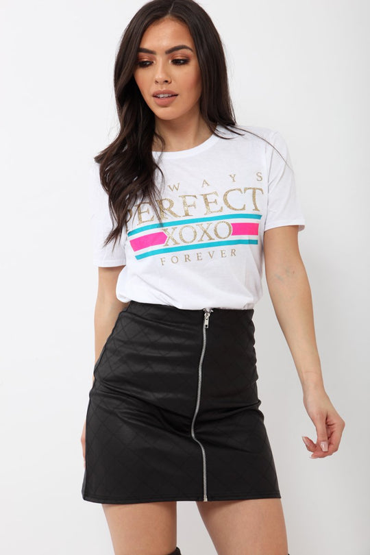 White Always Perfect Slogan T-shirt - Analise