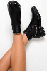 Black PU Stud Detail Ankle Boots - Andie