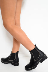 Black PU Stud Detail Ankle Boots - Andie