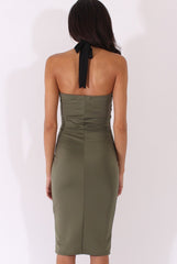 Khaki Halterneck Crochet Layer Midi Dress - Andie