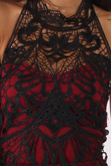 Wine Halterneck Crochet Layer Midi Dress - Andie