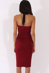Wine Halterneck Crochet Layer Midi Dress - Andie