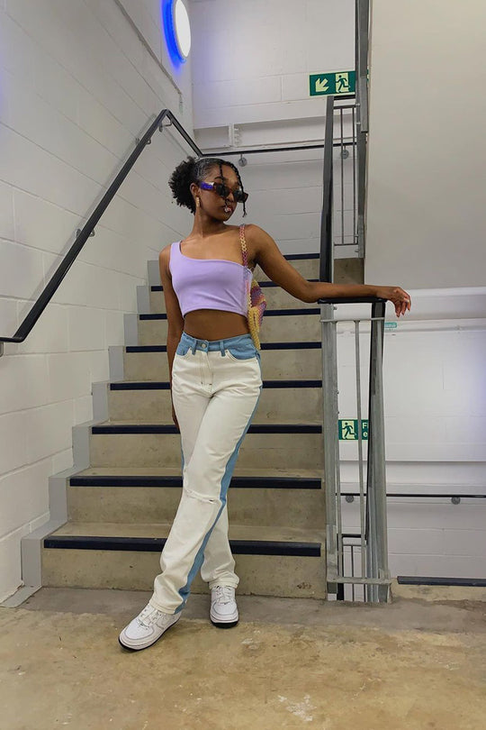 Blue Denim Side Panel + Yoke Contrast Jeans - Alexii