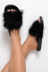 Black Feather Sliders - Andressa