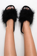 Black Feather Sliders - Andressa