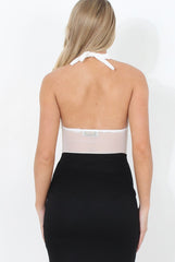 White Flocked Halter Neck Bodysuit - Annetta
