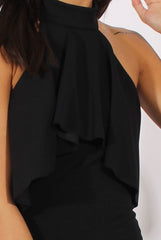 Black Frill Choker Midi Dress - Angela