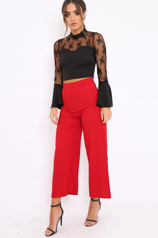 Red Wide Leg Trousers - Angela
