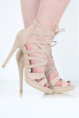 Beige Caged Platform Heels - Angelica