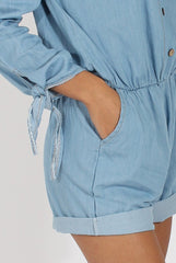 Light Blue Denim Bardot Denim Playsuit - Angelica