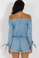 Light Blue Denim Bardot Denim Playsuit - Angelica