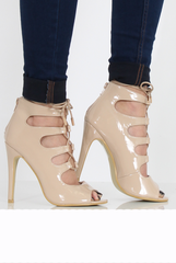 Nude Patent Lace Up Heels - Angelina