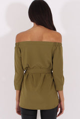 Green Bardot Tie Waist Top - Angie